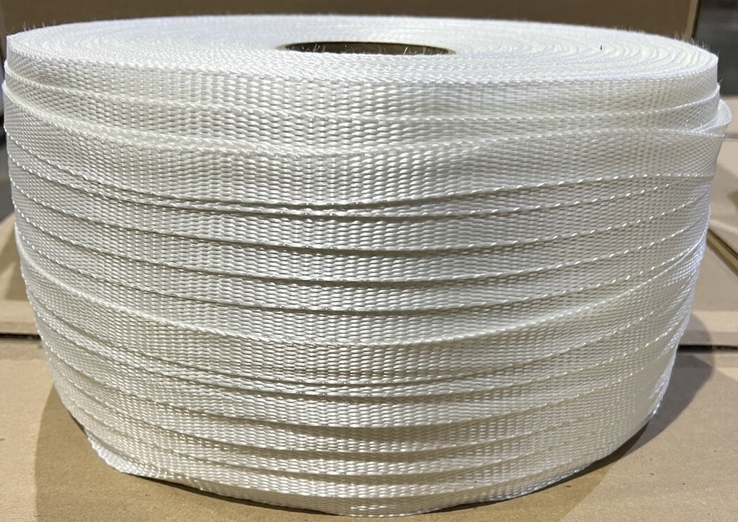 White Woven Polyester Strapping 5/8″ Width 3000 Feet Length 750# Break Strength