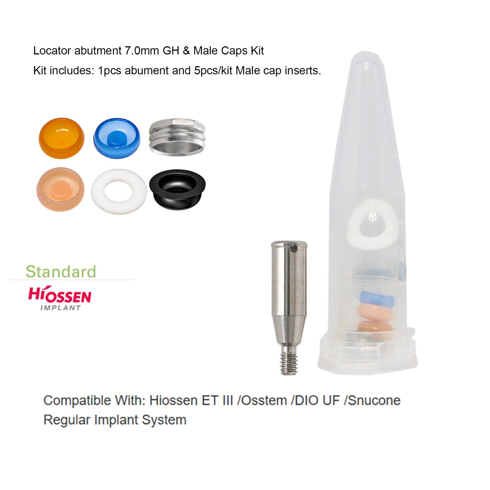 Hiossen Overdenture Locator Abutment Male Cap Inserts fits Oss Regular Implants