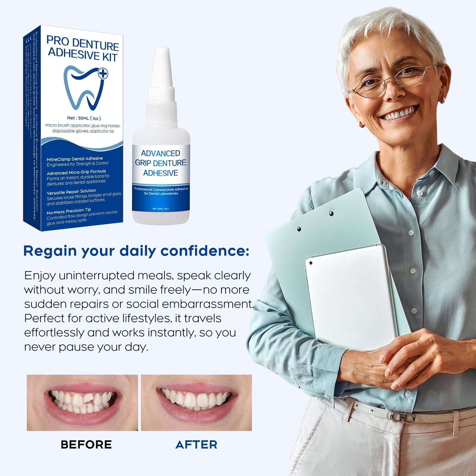 Instant Bonding Glue for Dentures & Lab Tools – Fast-Setting 15-60 Sec | Crack R