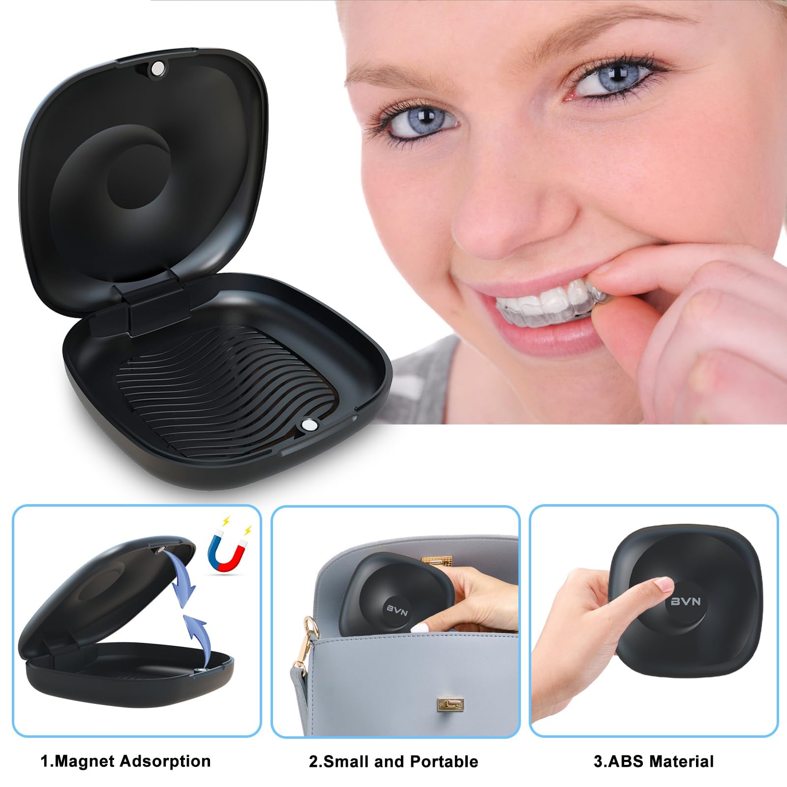 BVN Magnetic Seal Slim Orthodontic Dental Case with Unique Conch Texture,…