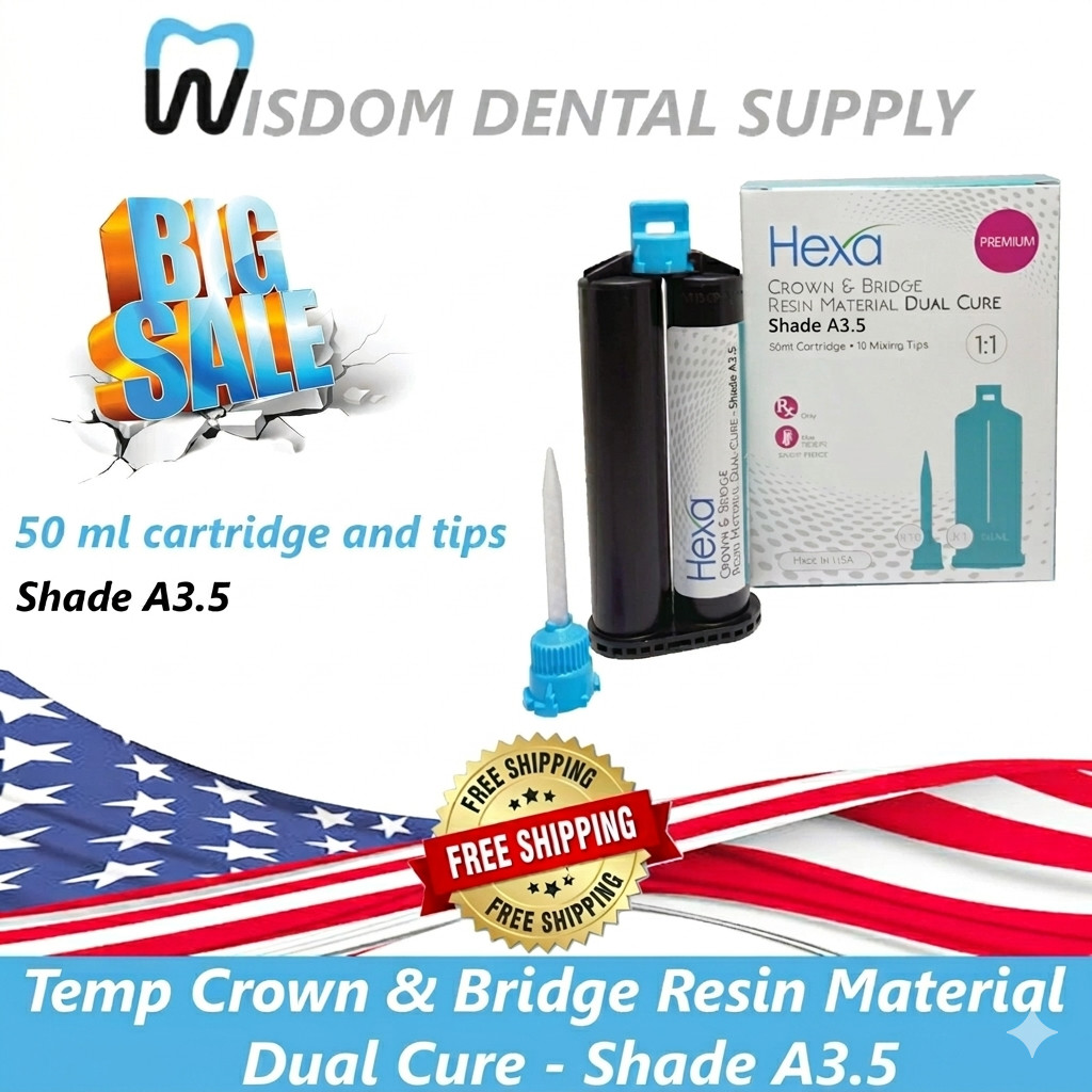 Temp Crown & Bridge Material 1:1 Ratio 50ml Cartridge & Tips, A3.5- Exp. 2025-05