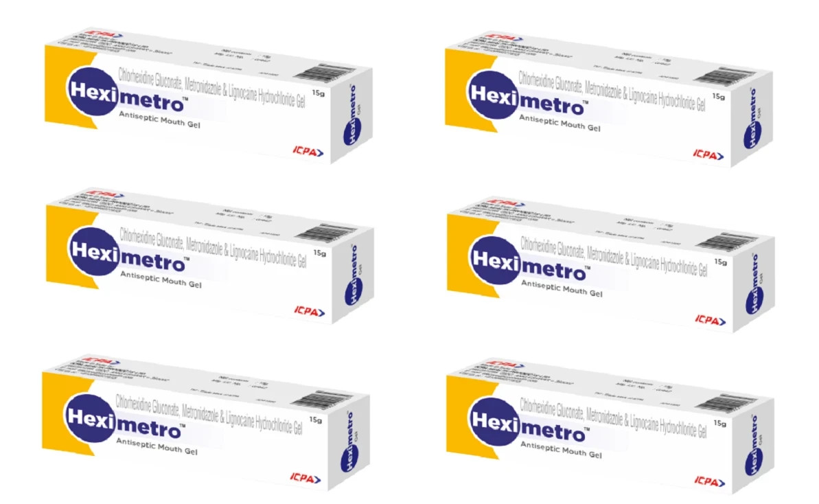 6 x Dental HexiMetro Antiseptic Triple Action Mouth Gel 15g Tube for Mouth Ulcer