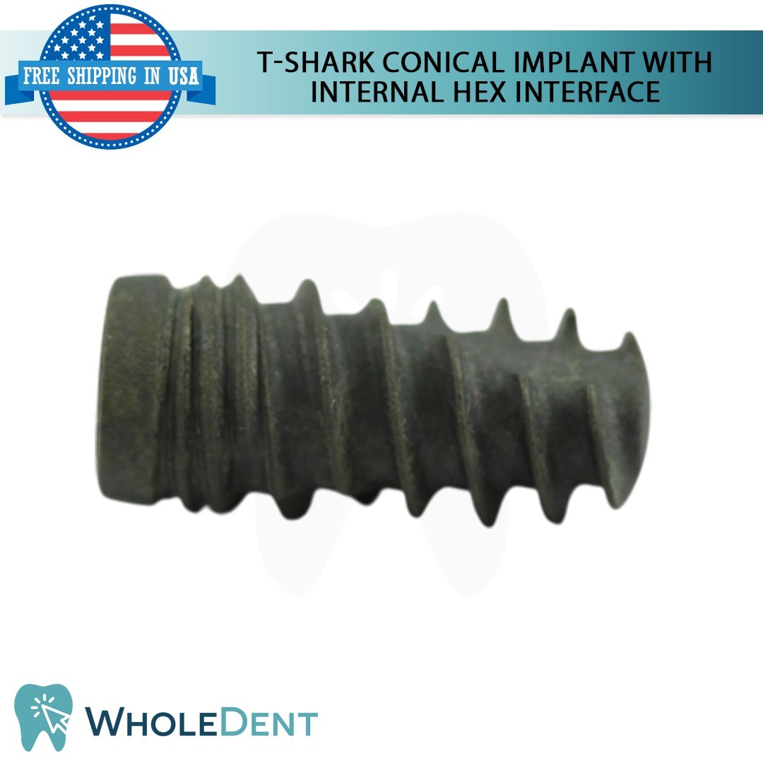 1x Dental T-shark Conical Fixture with Int Hex Connection Titanium Sterile SLA