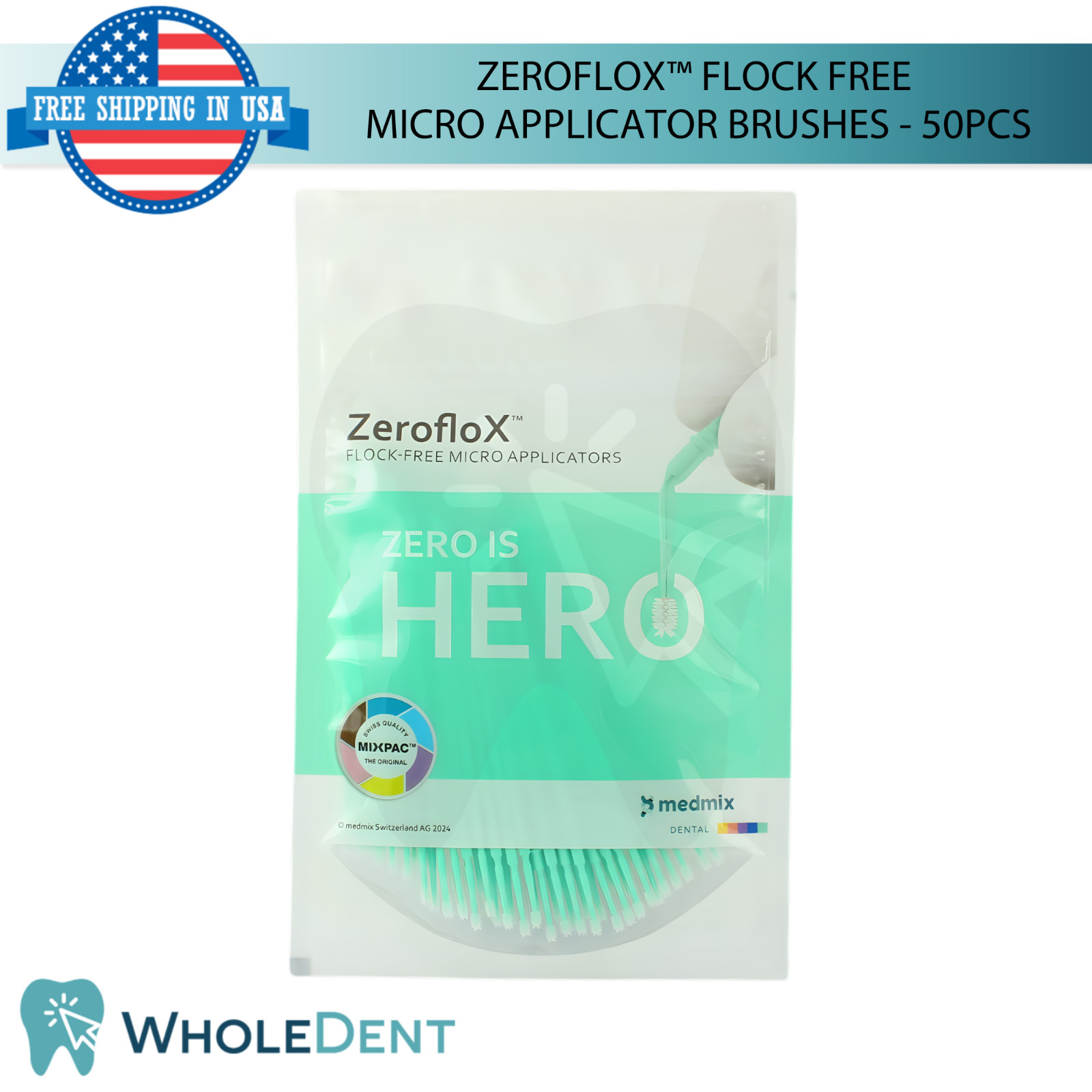 50pcs Dental Flock Free Micro Applicator Brushes Soft Non Absorbing Bristles