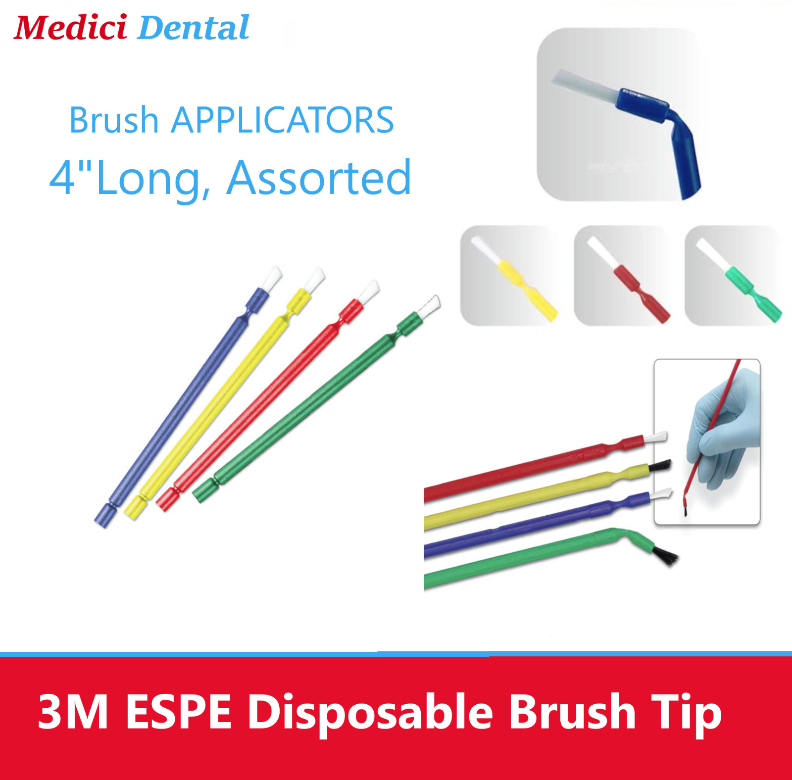 Dental Disposable Brush Applicators 100 Pieces & with Handle, Bendable Brushes