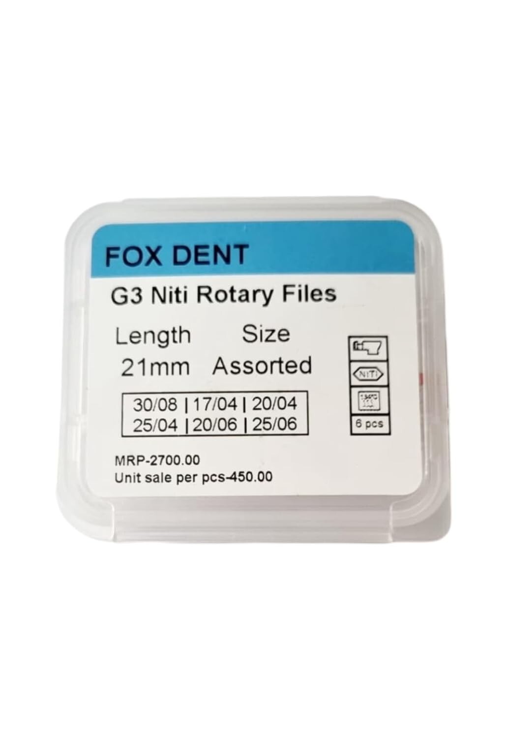 G3 Niti Rotary File Size Assorted Length 21mm Fox Dent Ultimate Flexibility