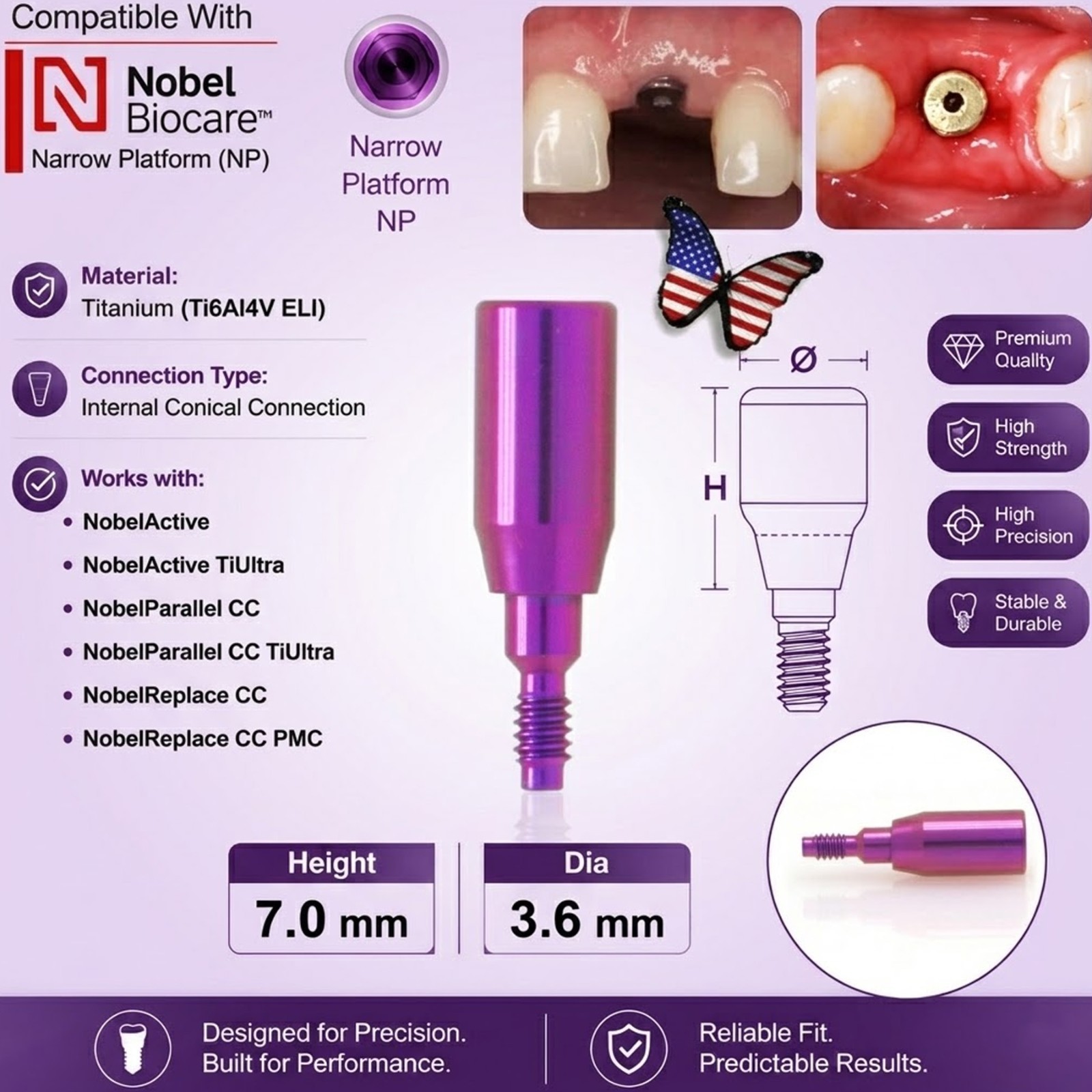 US Nobel Biocare Titanium Healing Abutment NP RP Internal Conical ∅3.6/5.0/6.0mm