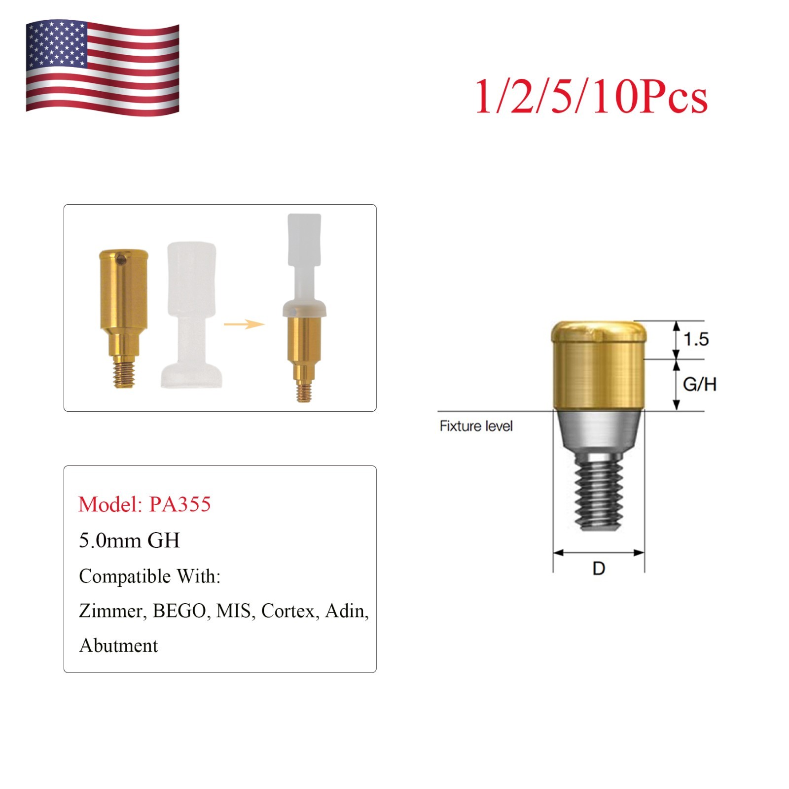 Zest Locator Tapered Abutment for ZIMMER Screw-Vent 3.5 Platform and Compatibles