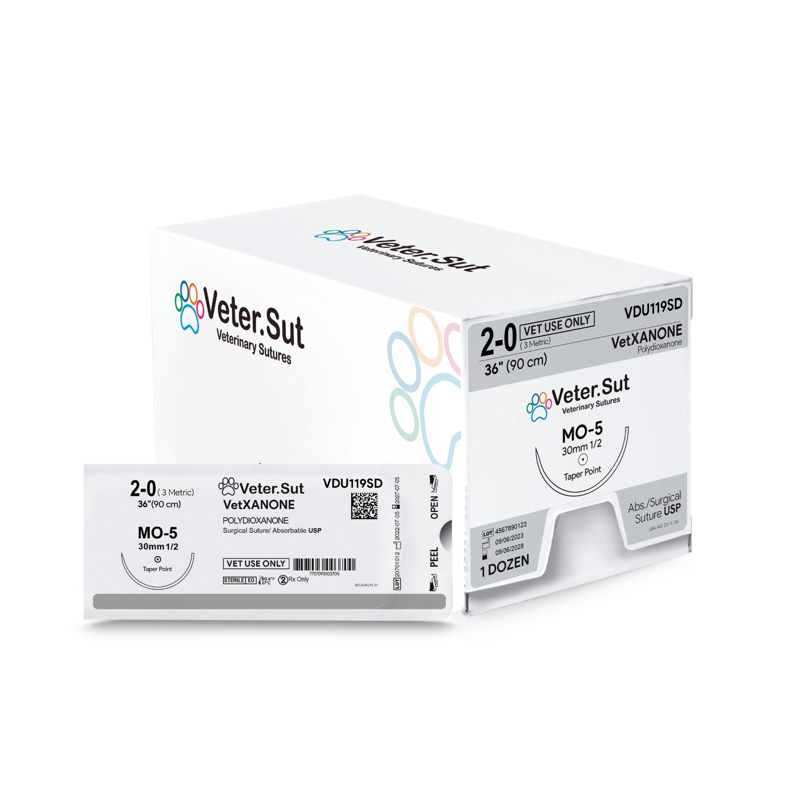 Vetersut Vet-xanone Polydioxanone, USP 2-0, 1/2 taper point 30mm Sutures
