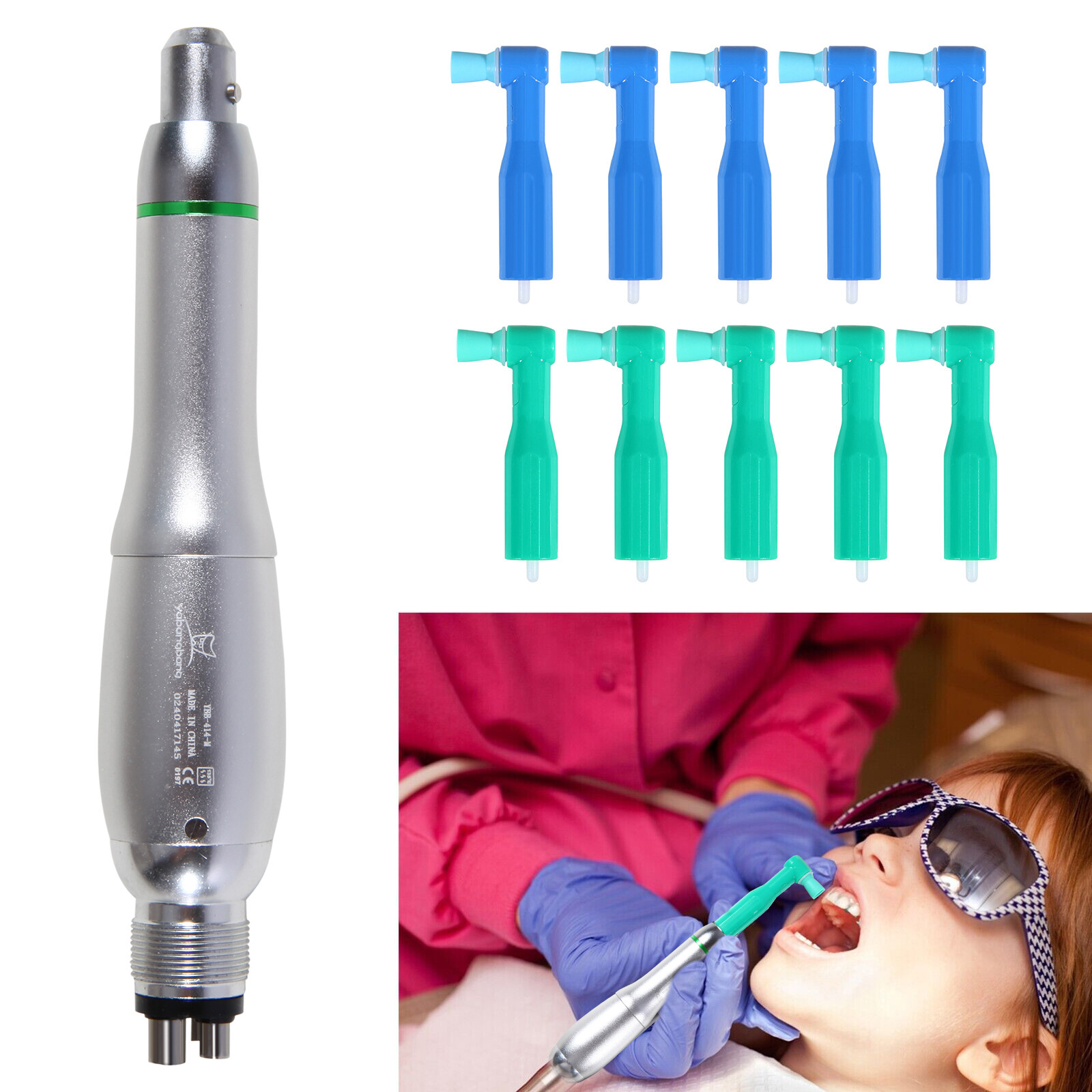 360°Swivel Dental Hygiene Prophy Handpiece Air Motor 4 Hole & 4:1 Nose Cone YB