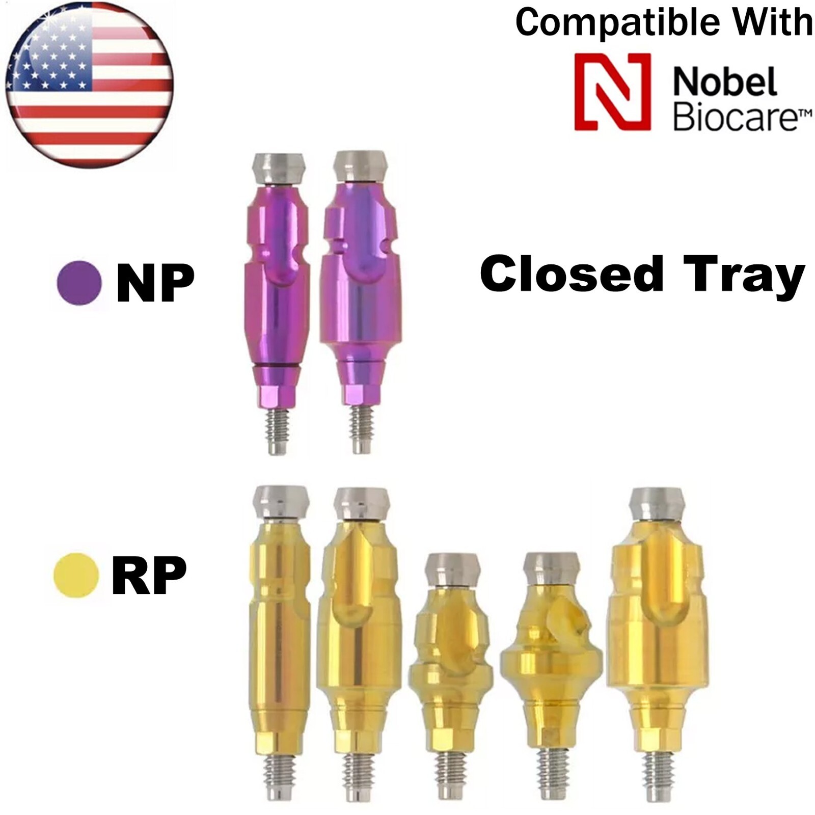 US Fits Nobel Biocare Healing Abutment NP/RP Impression Coping Open Closed Tray