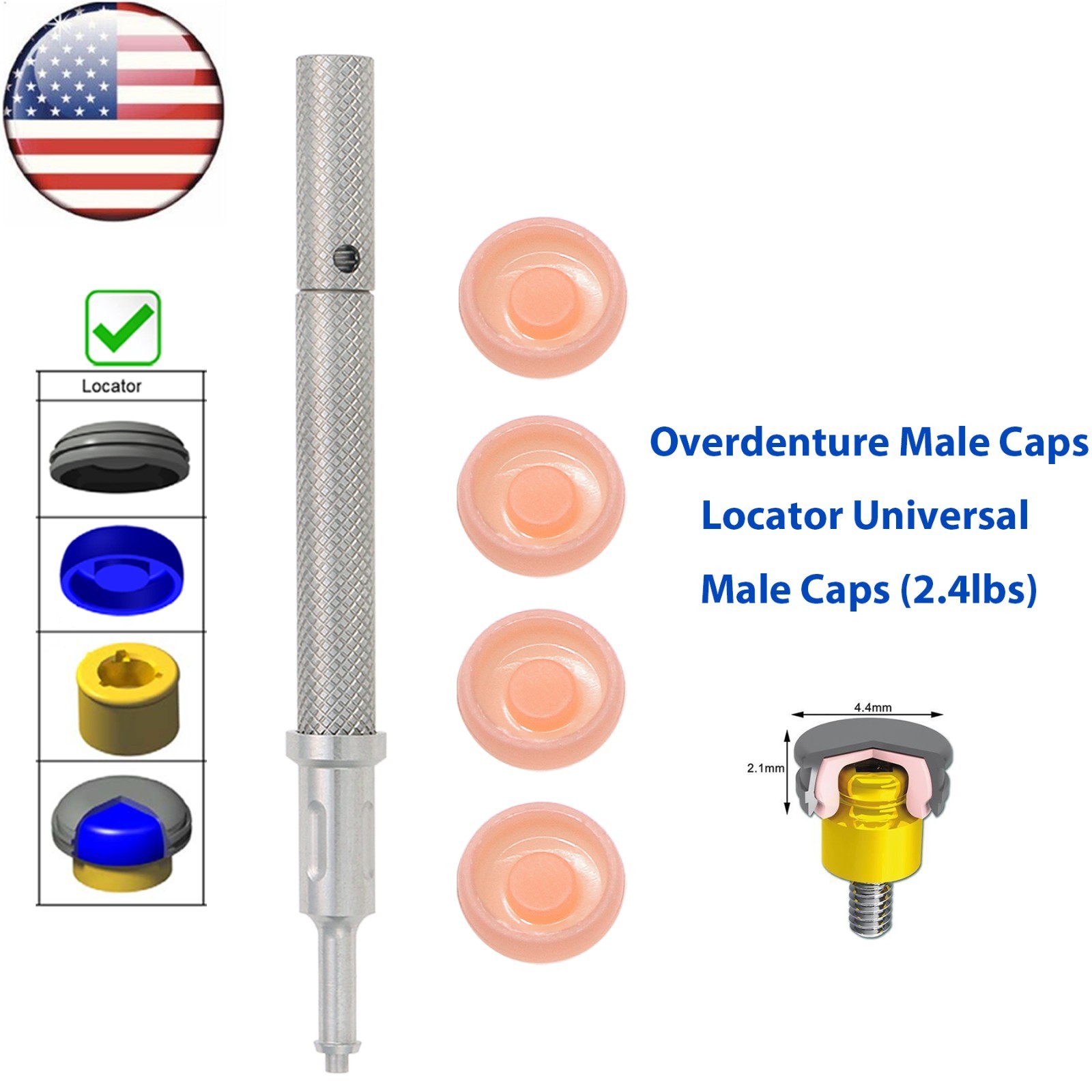 US Implant 2.4 lbs Overdenture Retention Caps For Locator Core Tool Universal