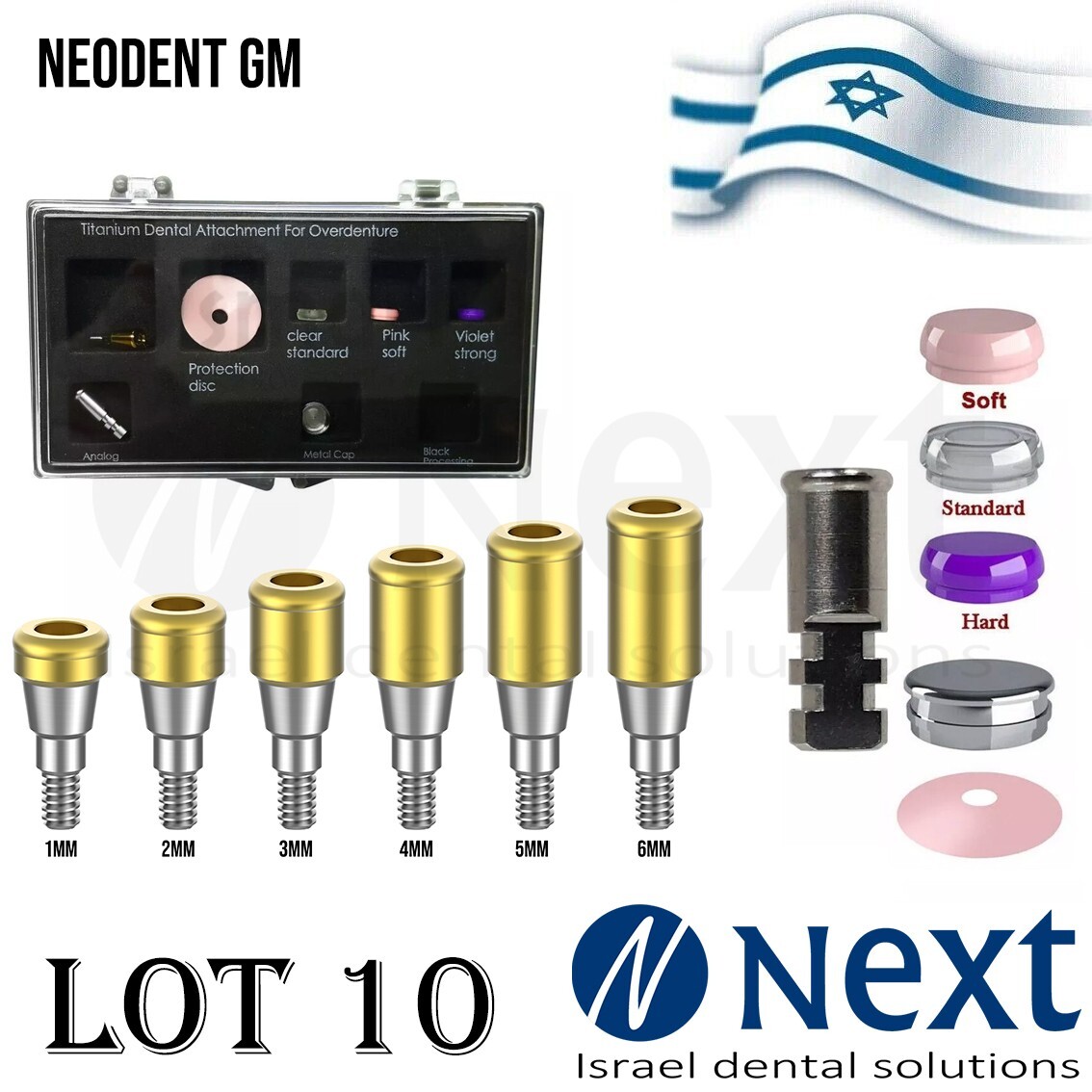 LOTx10 Dental Abutment Flat attachment Neo Dent Grand Morse conical 1-6 mm set