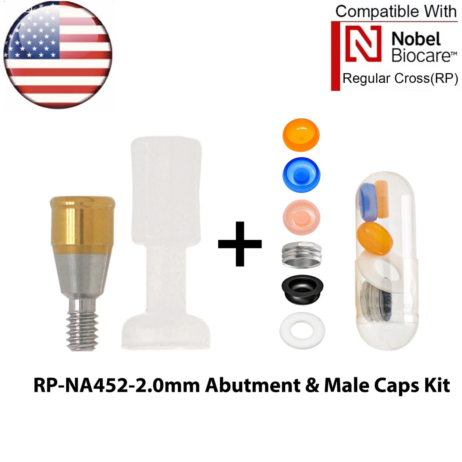 US Dental Locator Abutment Fits Nobel Active NP/RP 1-5.0mm GH & Male Caps Kit