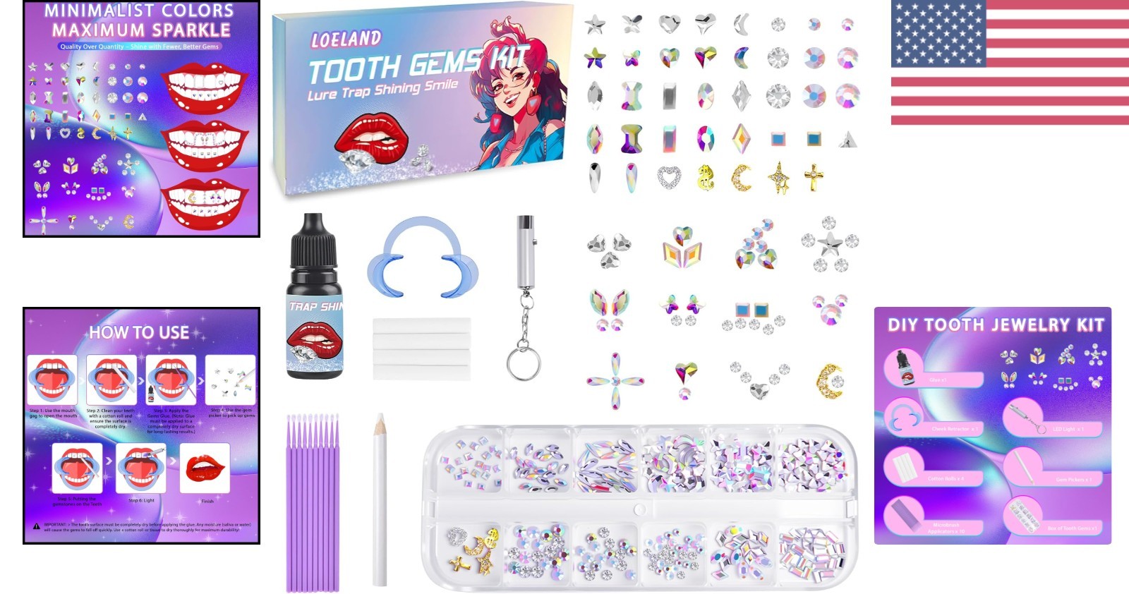 Stylish DIY Tooth Gem Kit: 200+ Crystals for Effortless Smile Transformation