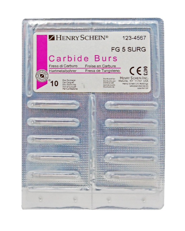 Henry Schein Operatory Carbide Burs FG 5 Surgical 25mm Round Shape 10/Pack