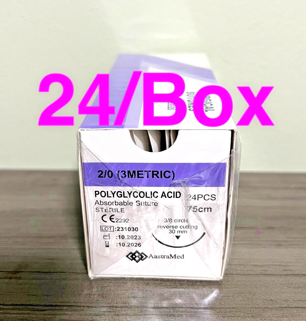 2/0 PGA, 48ct (2 Boxes) Polyglycolic Acid, Veterinary Dental, R-cut 30mm