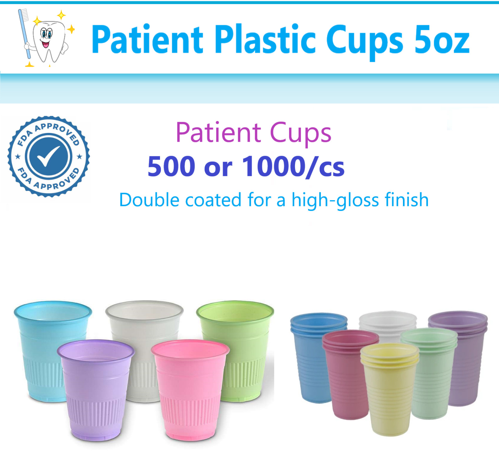 5 Oz Disposable Dental Plastic Patient Cups, Bibs, Paper Tray Cover B Ritter Cup