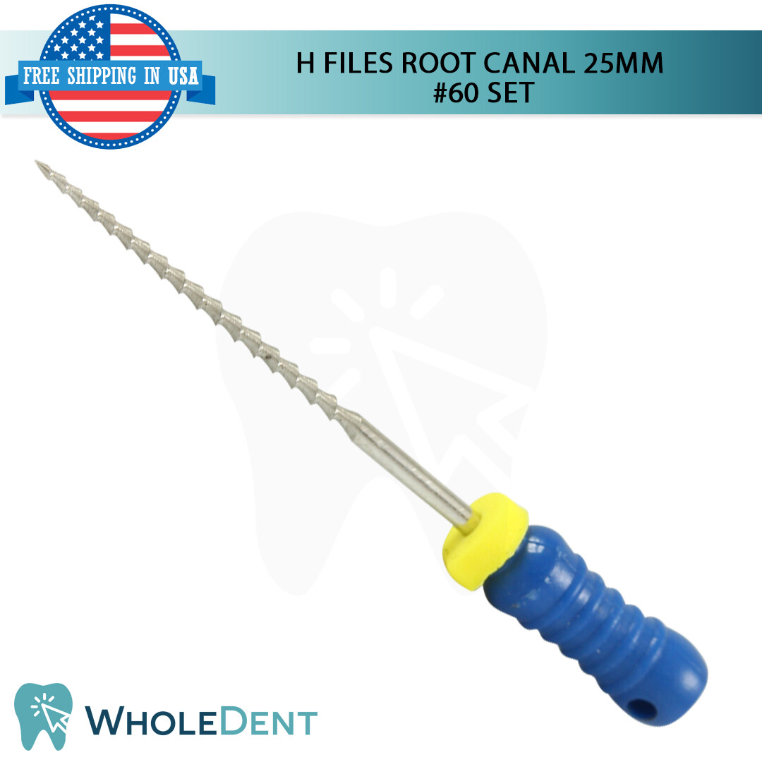 H Files Root Canal 25mm Hand Endodontic Dental Hedstrom 6pcs Pack Reamers #60