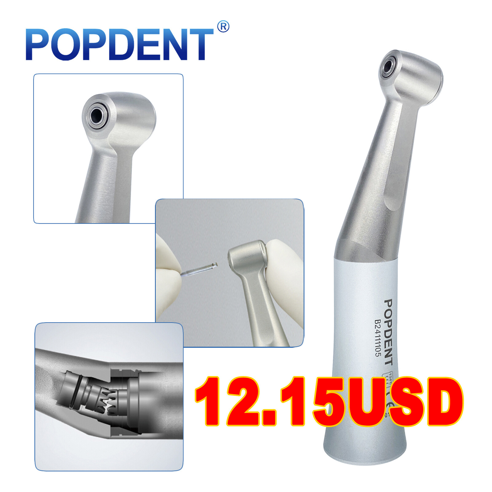 Dental 1:1 Slow Low Speed Handpiece Push Button Contra Angle POPDENT