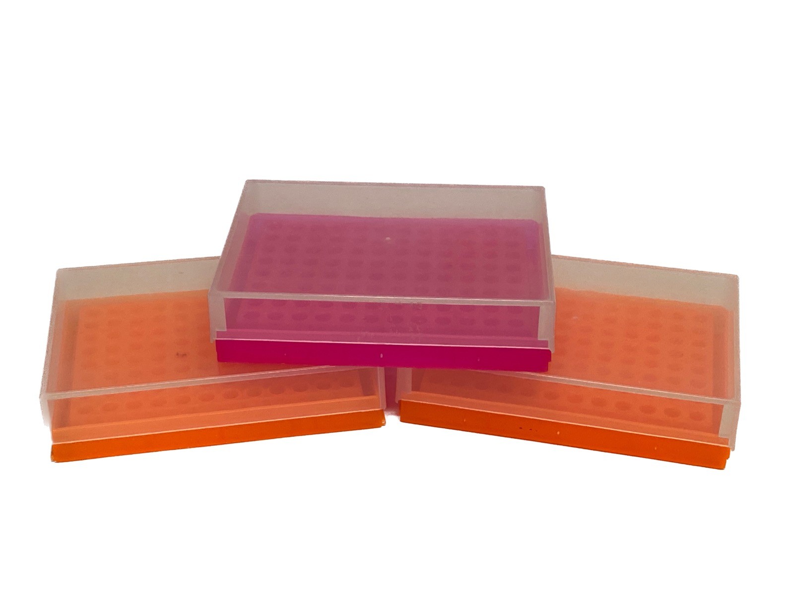 Used (3) Lab 96-Place Polypropylene Micro Centrifuge Tube Racks w/Lids 5.4mm ID