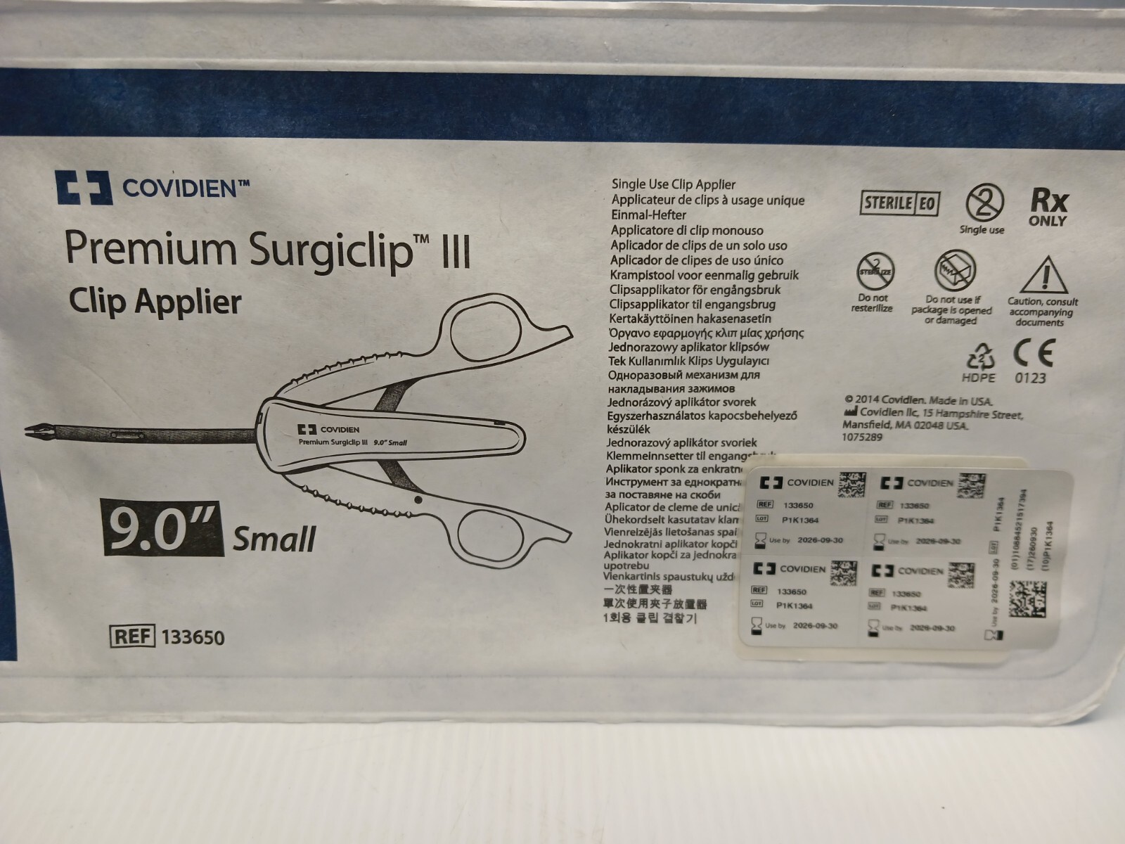 NEW COVIDIEN 133650 PREMIUM SURGICLIP III CLIP APPLIER 9.0″ SMALL