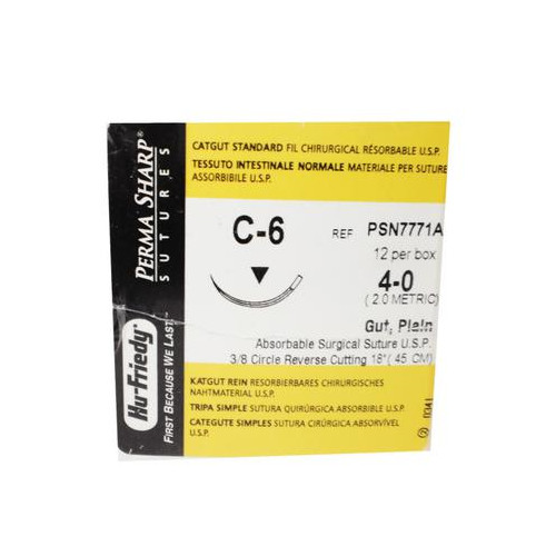 Hu-Friedy PSN7771A Perma Sharp Plain Gut Absorbable Sutures C-6 4/0 12/Bx