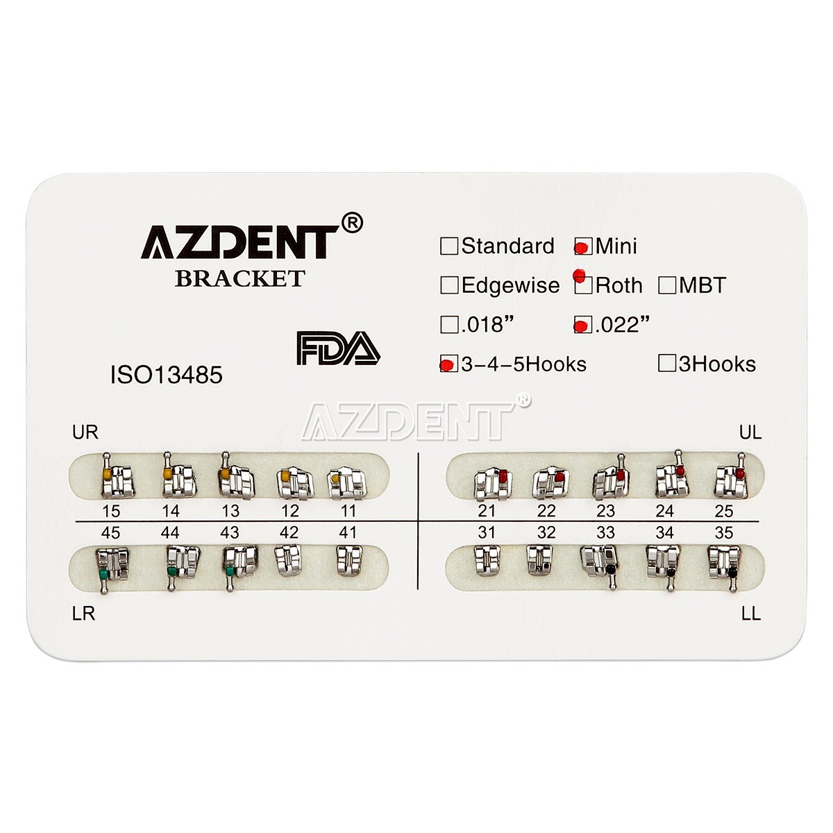 10 Packs AZDENT Dental Orthodontic Brackets Metal Braces Mini Roth.022 Hooks 345
