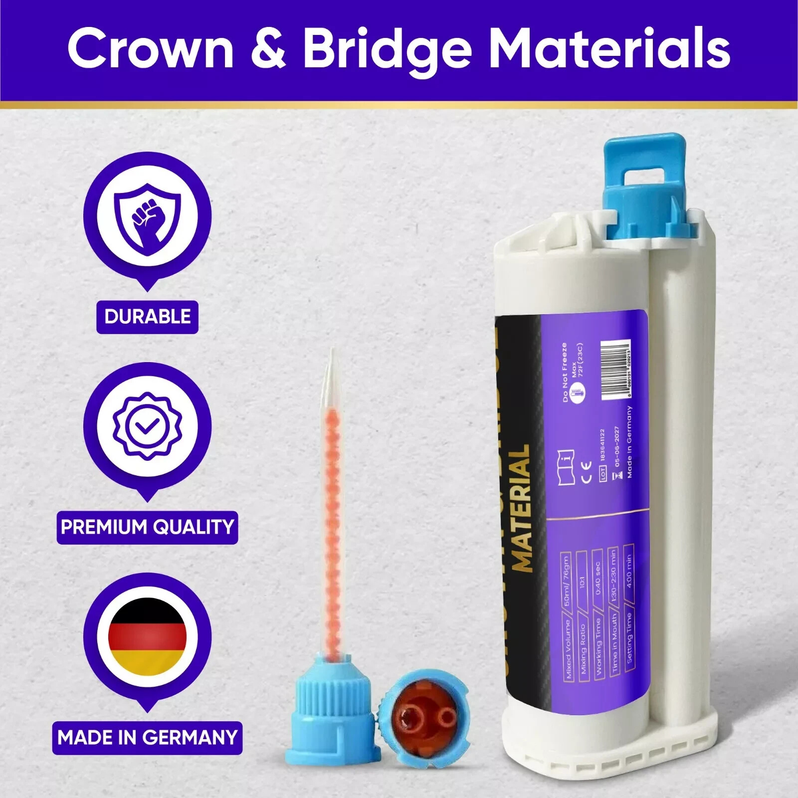A2 Temporary Crown & Bridge Material 10:1 Dental Impression 76g, Made in Germany