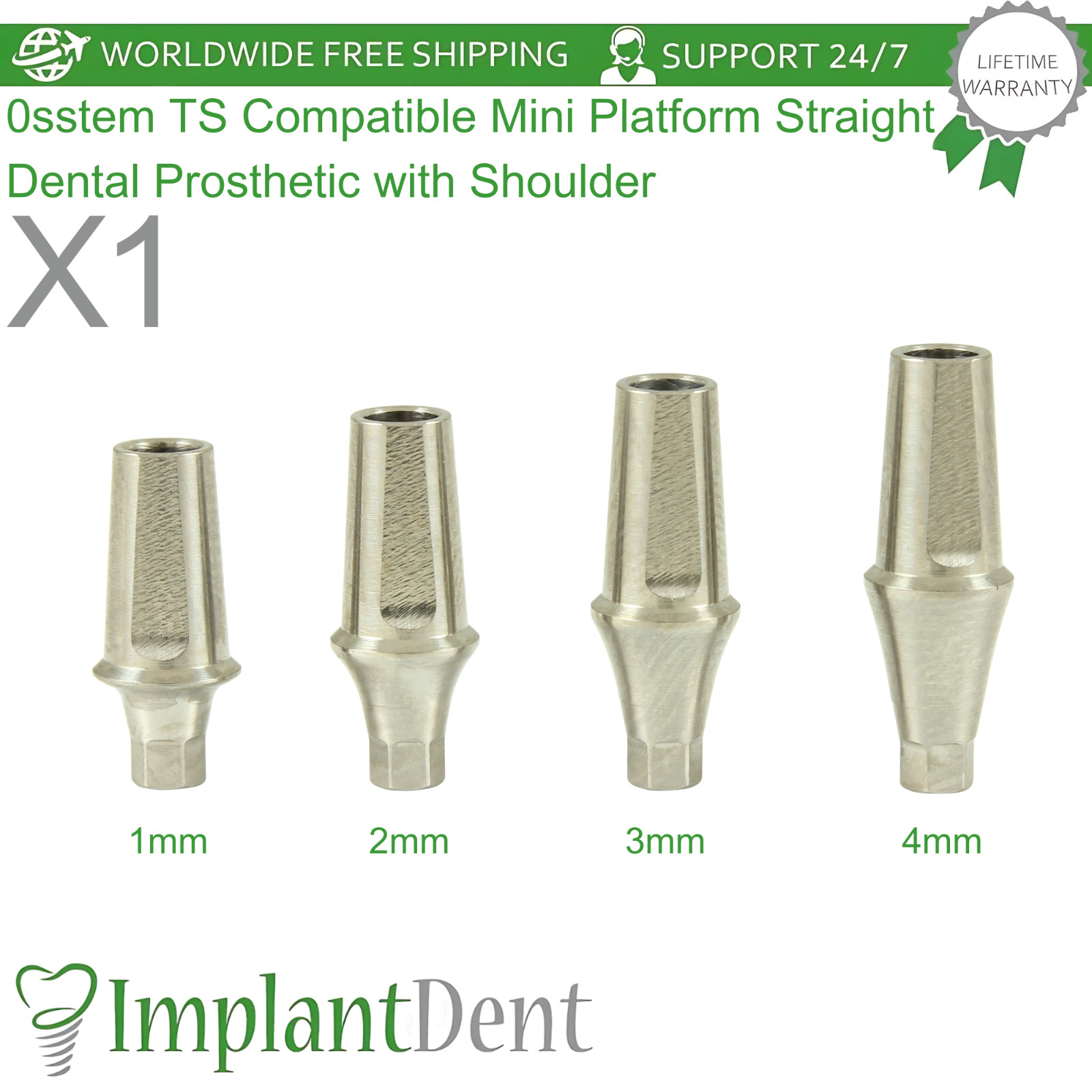 0sstem TS Compatible Mini Platform Straight Dental Prosthetic with Shoulder