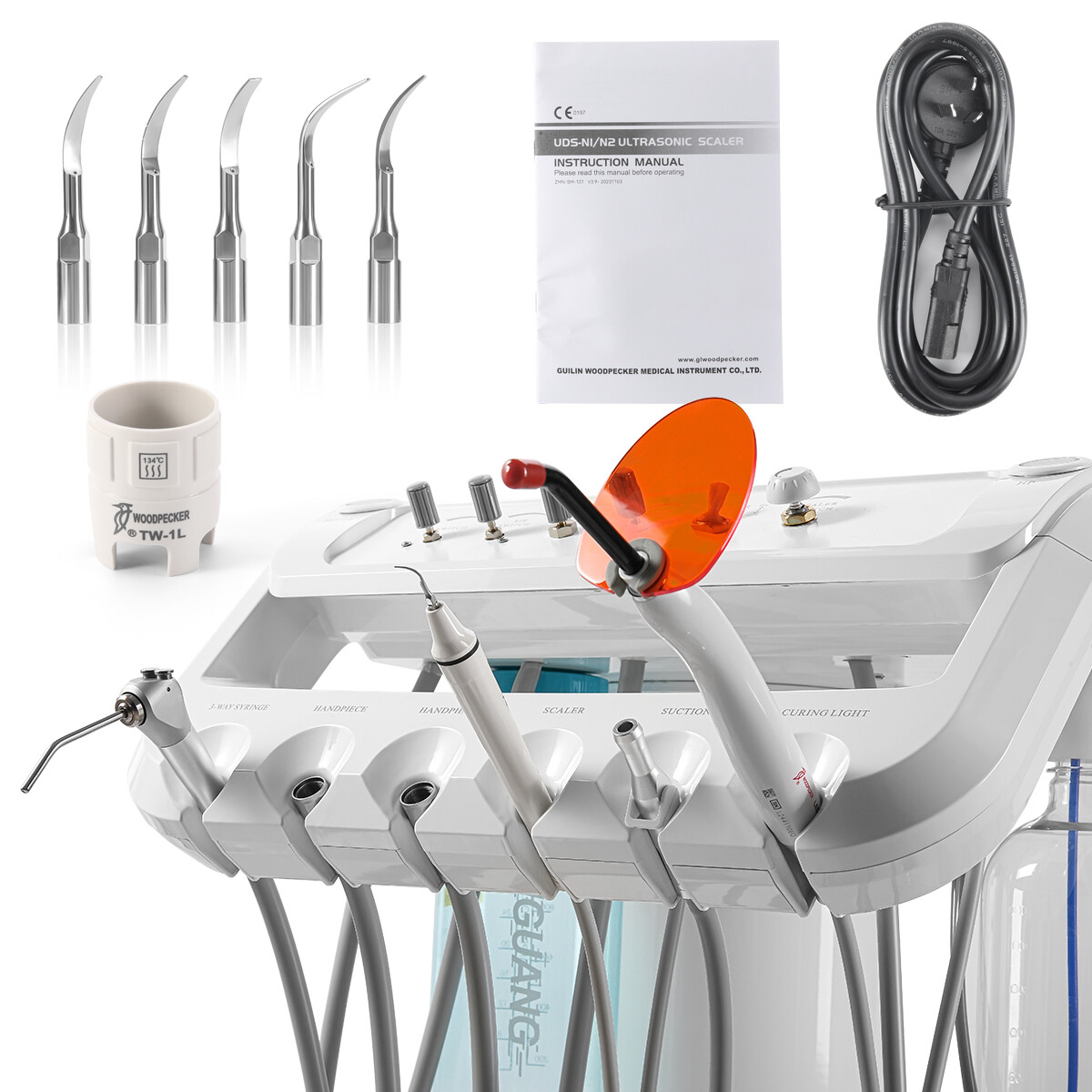 Dental Portable Delivery Unit System Suction Air Compressor Cart Motor 4 Hole