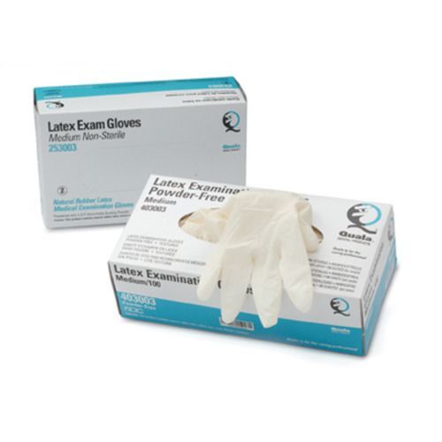 Quala Latex Exam Gloves: MEDIUM 100/Bx. Powder-Free, Textured, Beaded Cuff