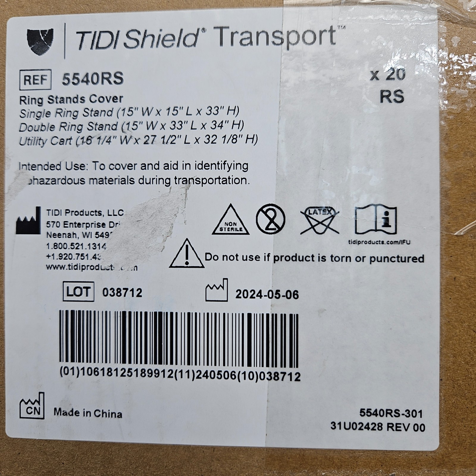 20pk Tidi 5540RS Shield Transport Containment Cover for Ring Stand Red Biohazard