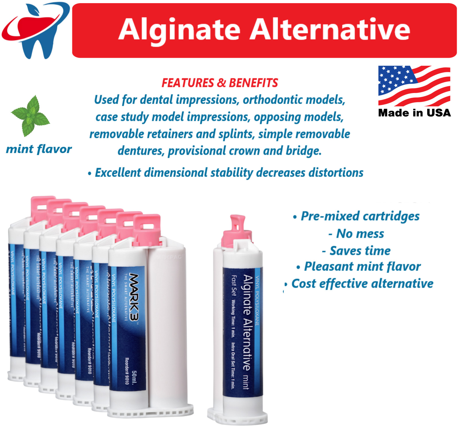 Alginate Substitute Alternative 8 x 50mL or 4 Cartridges, Fast Set – Mark3 USA