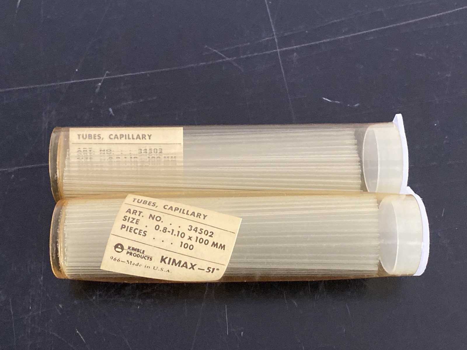 (200) KIMBLE 100mm Melting Point Capillary Tubes Open At Both Ends 34502-99