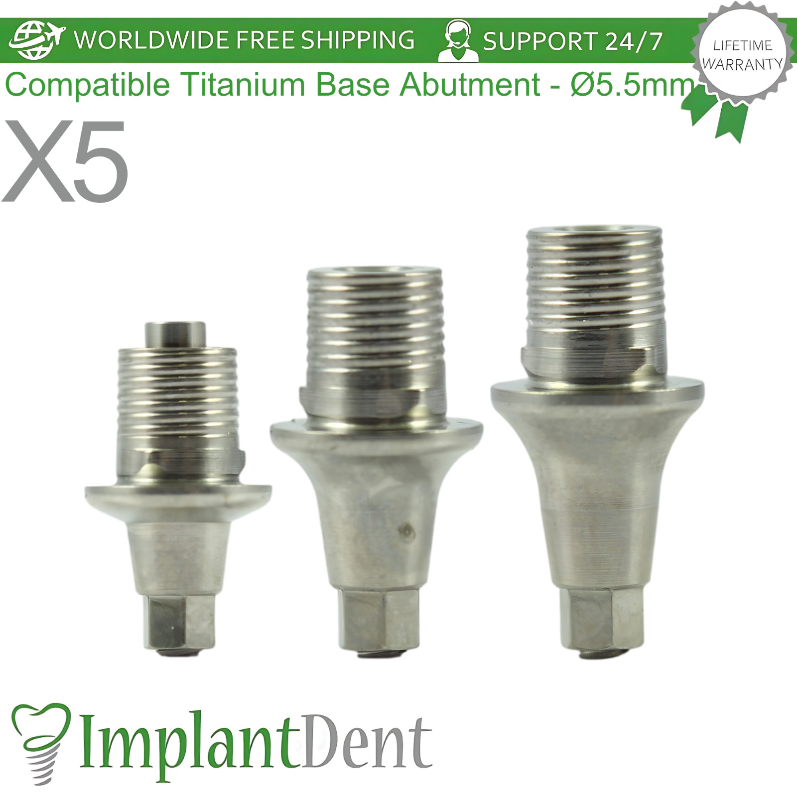 X5 Dental Prosthetic Ø5.5mm Diameter Titanium Base Neodent GM Compatible