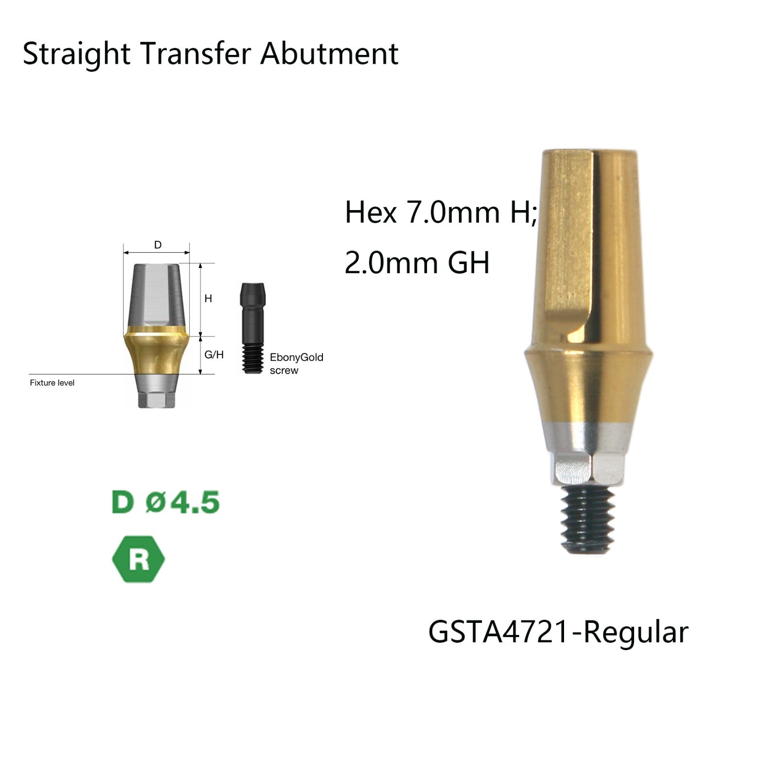 Dental 10Pcs Ti Straight Abutment Hiossen regular conical replica screw 2.0mm GH