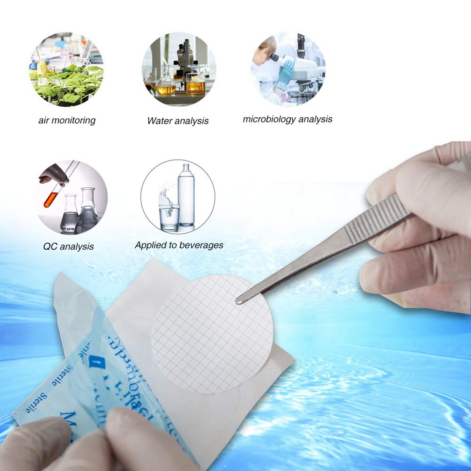 Sterile MCE Membrane Lab Filter Gridded 47mm 0.45 m Hydrophilic 100-1000pcs
