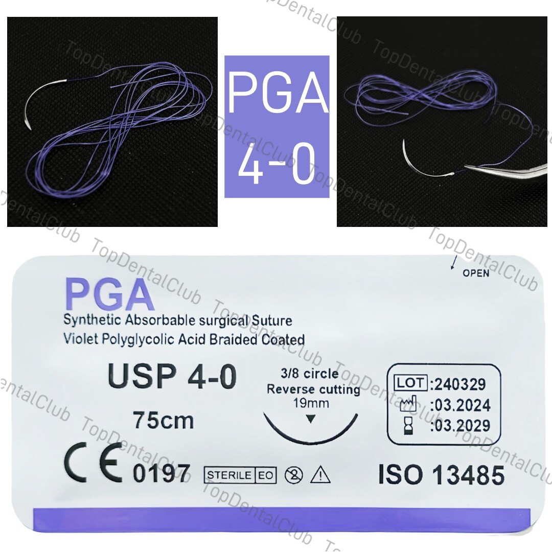 PGA USP 4-0 Dental Synthetic Absorbable Oral Surgical Suture 3/8 Reverse Cutting