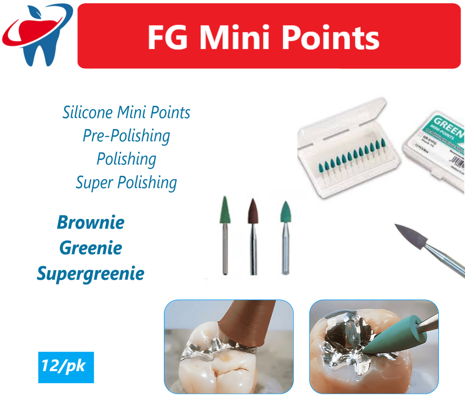 SHOFU Type Dental Mini Points, FG Greenie Brownie Point Pre-Polishing, Polishing