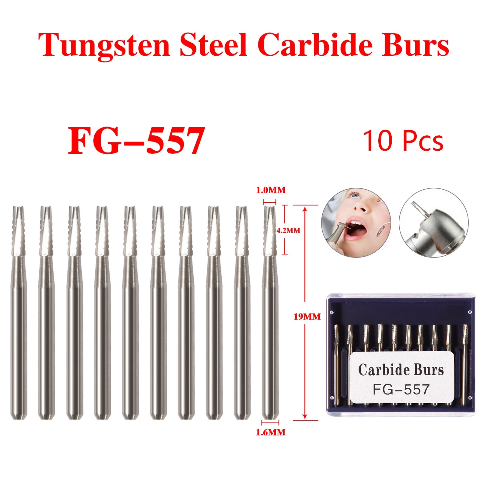 FG 557 Carbide Burs – Friction Grip for High-Speed Handpieces, Midwest Type