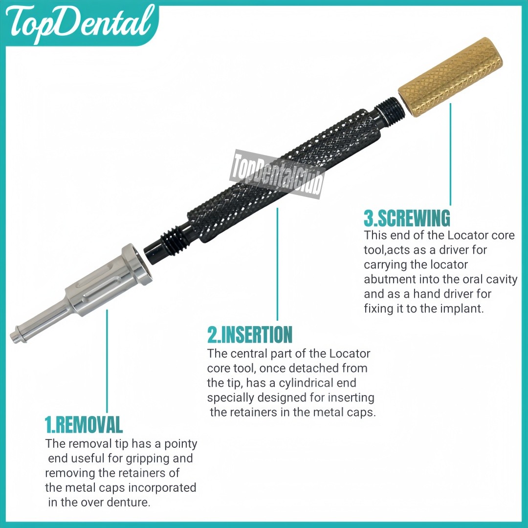 USA Dental 3-in-1 Locator Core Tool Implant Overdenture Attachment Retention Cap