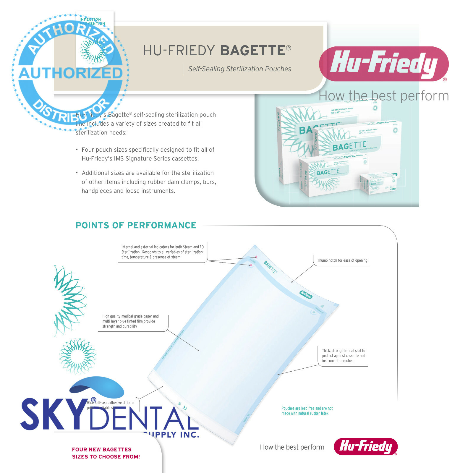Hu-Friedy Bagette Self-Sealing Sterilization Pouches All Sizes (Optional)