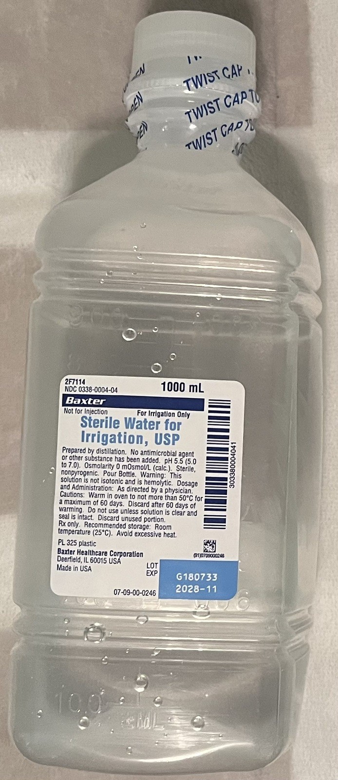 Baxter Healthcare 2F7114 Sterile Water for Irrigation 1000mL Ex-11/28