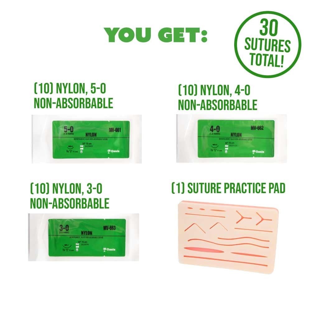 Suture Kit for Training & Practice (30 Nylon Sutures)