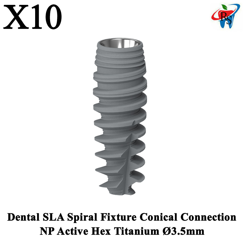 10x Dental SLA Spiral Fixture Conical Connection NP Active Hex Titanium Ø3.5mm