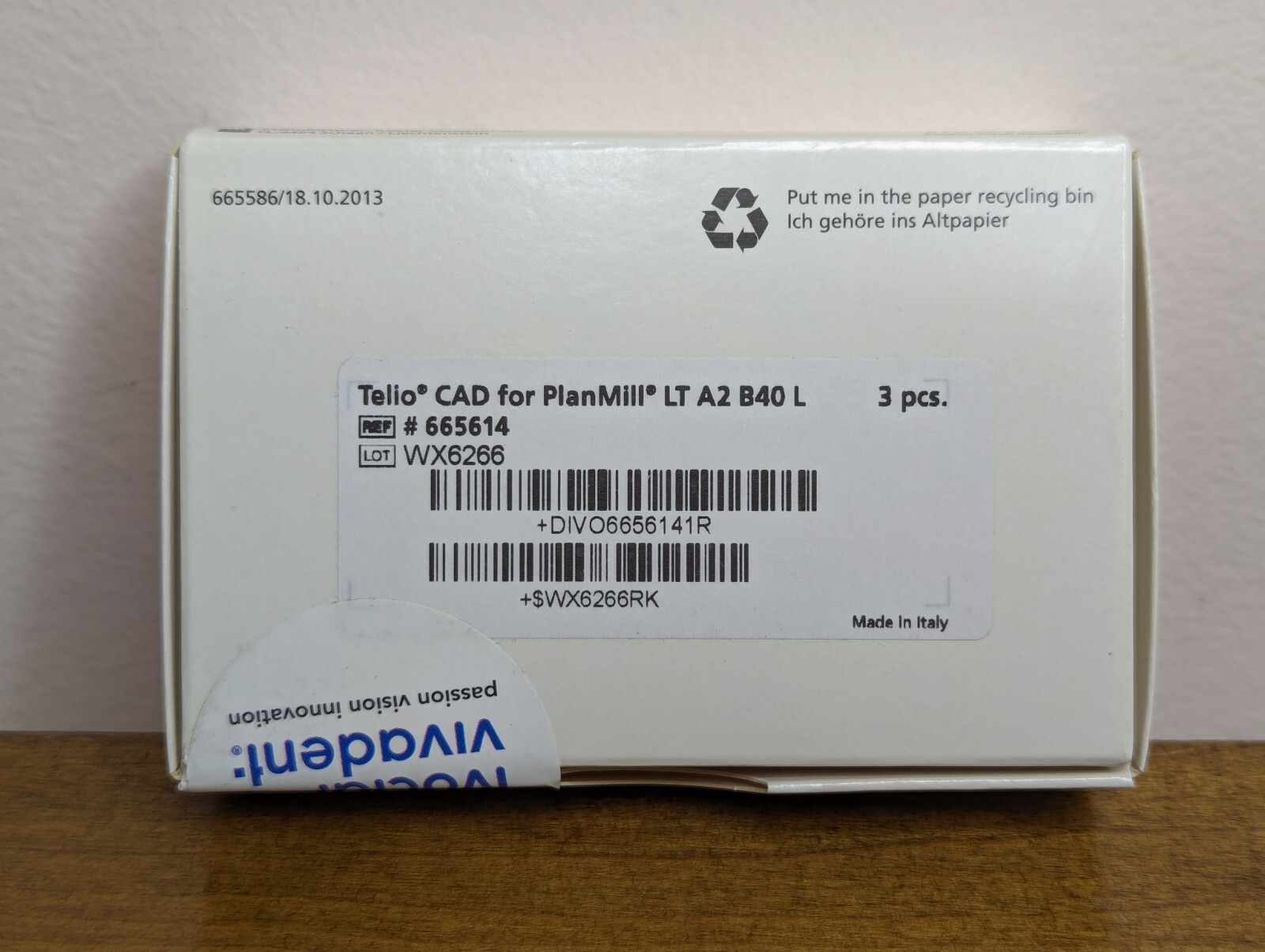 Telio CAD Planmill LT A2/B40 Ivoclar NEW Sealed