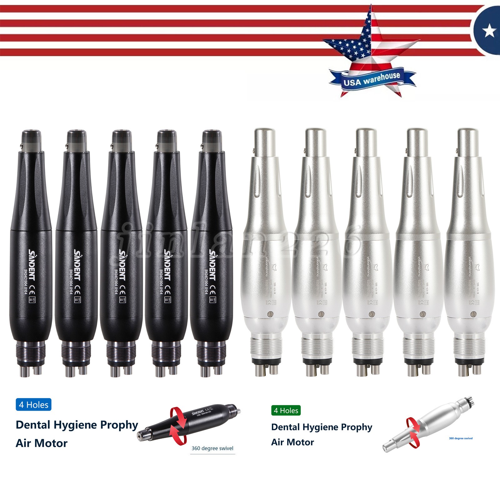 Dental 4:1 Hygiene Prophy Air Motor Handpiece 4Holes & Nose Cones 360° Swivel