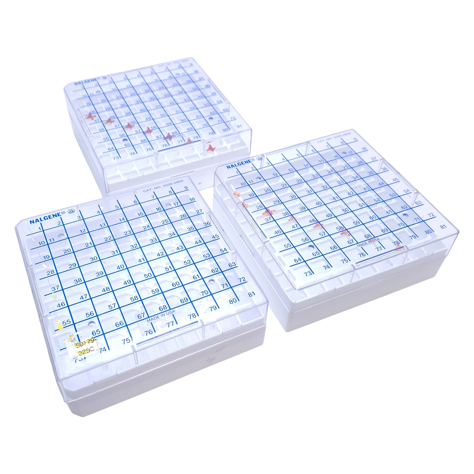 Lot of 3 Nalgene 5026-0909 Polycarbonate Cryo Boxes, Hold 81 Vials(1.2 and 2mL)