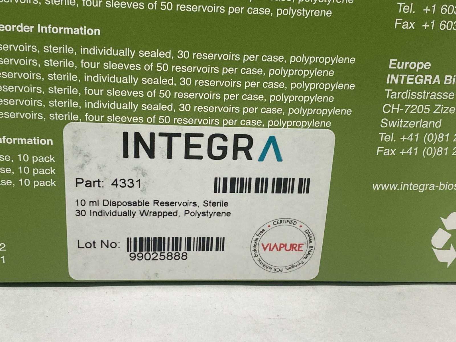 (30/Pk) INTEGRA 10mL Polystyrene Clear Advantage Reagent Reservoir Liners 4331